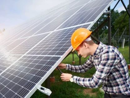 Wind turbines and solar array on a rural site